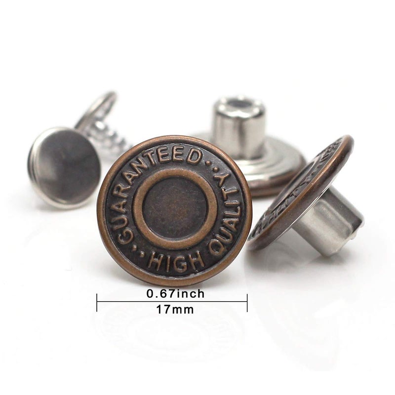 Enosea 17mm Brass Jeans Buttons, No Sew Metal Tack Buttons Replacement Kit (Red Copper) - Image 2